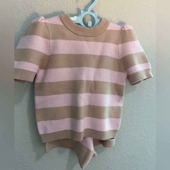 Grayson Mini Toddler Girls' Striped Puff Sleeve Sweater & Shorts Set - Beige 5T - Picture 4 of 7